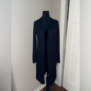 Joseph A. Long Line Ribbed Open Cardigan Large Solid Black